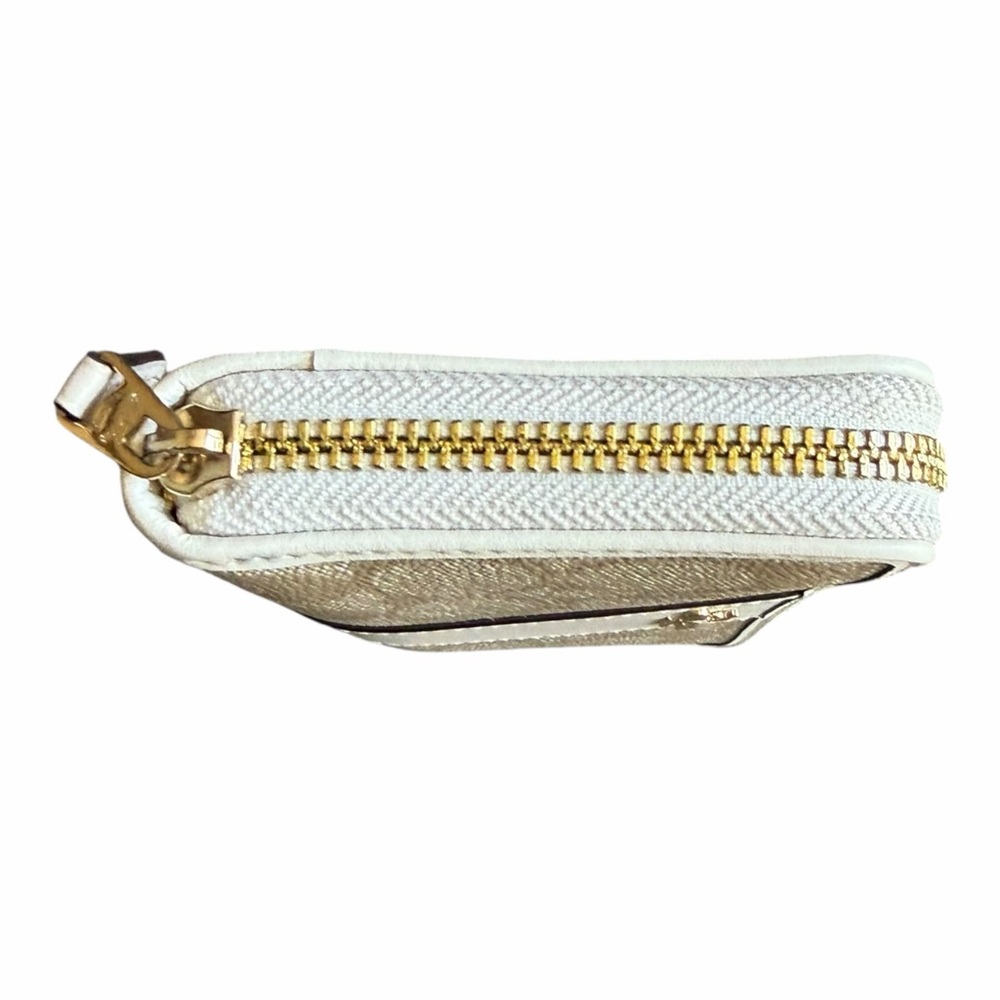 Coach Beige Signature Canvas Zip Wallet with Cream Trim - Picture 3 of 12